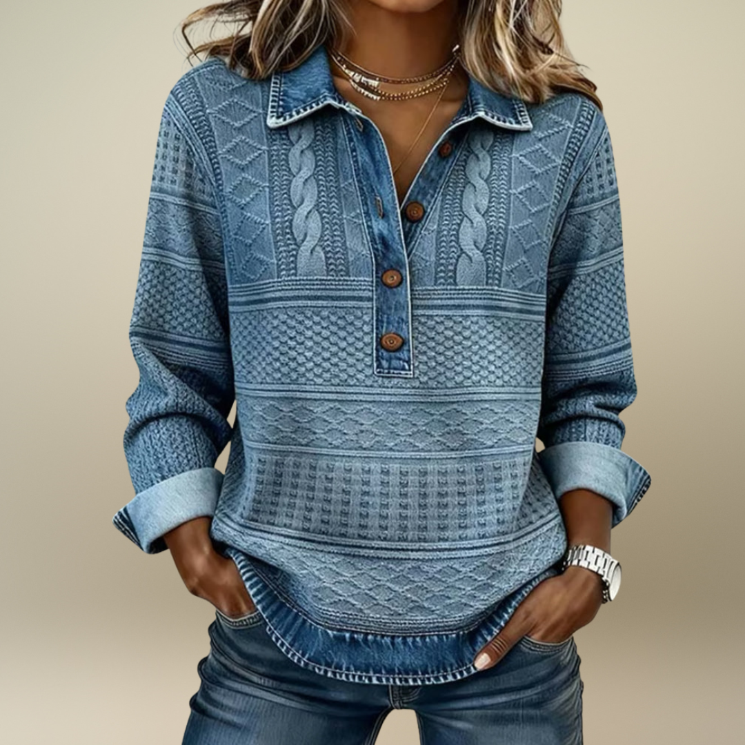 Dolores |Trendy Sweatshirt with Half Button and Collar