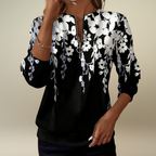 Printed Sweatshirt with Half Zipper and Collar