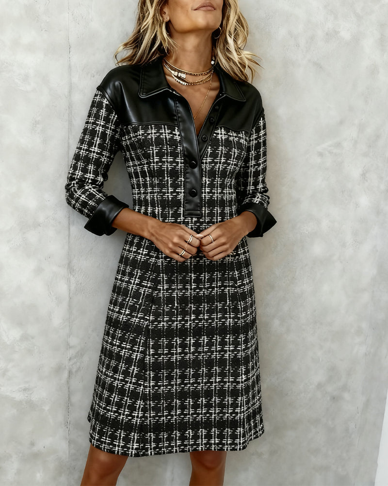 Long Sleeve Patchwork and Houndstooth Dress