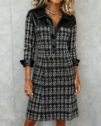 Long Sleeve Patchwork and Houndstooth Dress